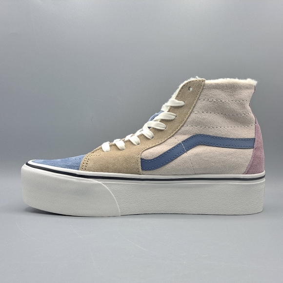 New Vans Sk8-Hi Top Tapered Stackform Platform Pig Suede Sherpa Faux Fur Cream - Picture 5 of 10
